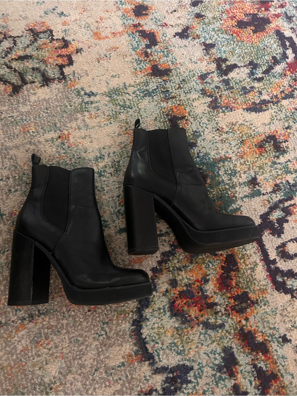Black Platform Chelsea Block-Heel Boots - Women